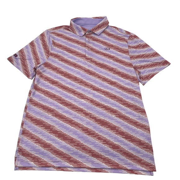 Good Good Golf Polo Shirt Mens Medium Purple Burgundy Stripe Performance Fit - Picture 2 of 6